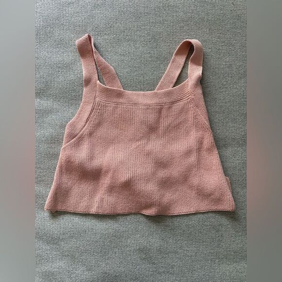 NWOT Wilfred Aritzia Cayenne Pink Knit Top Tank Top Open Tie Back Size M - Picture 3 of 7